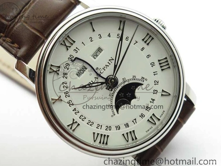 0321 Villeret 6654 SS Complicated Function OMF 1:1 Best Edition White Dial on Brown Leather Strap A6654 V Popular 7904